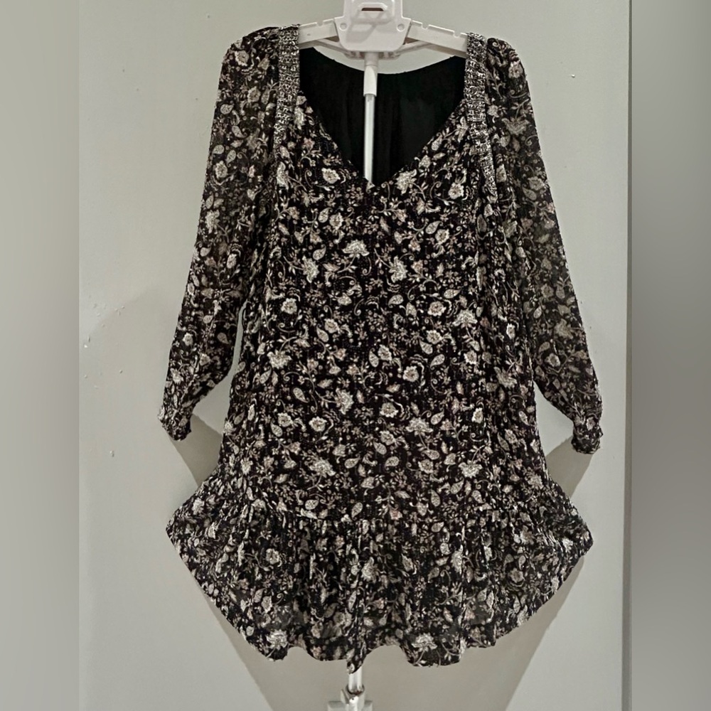 INTERMIX- Ariel Long Sleeve Floral Mini Dress - Picture 2 of 16
